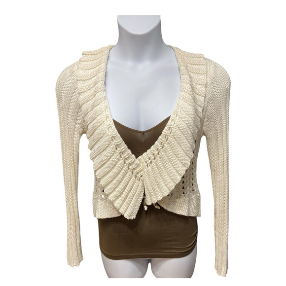 Cartise Cropped Cardigan Boutique Style Sweater Wrap Knit Juniors Large Ruffle - Picture 1 of 14